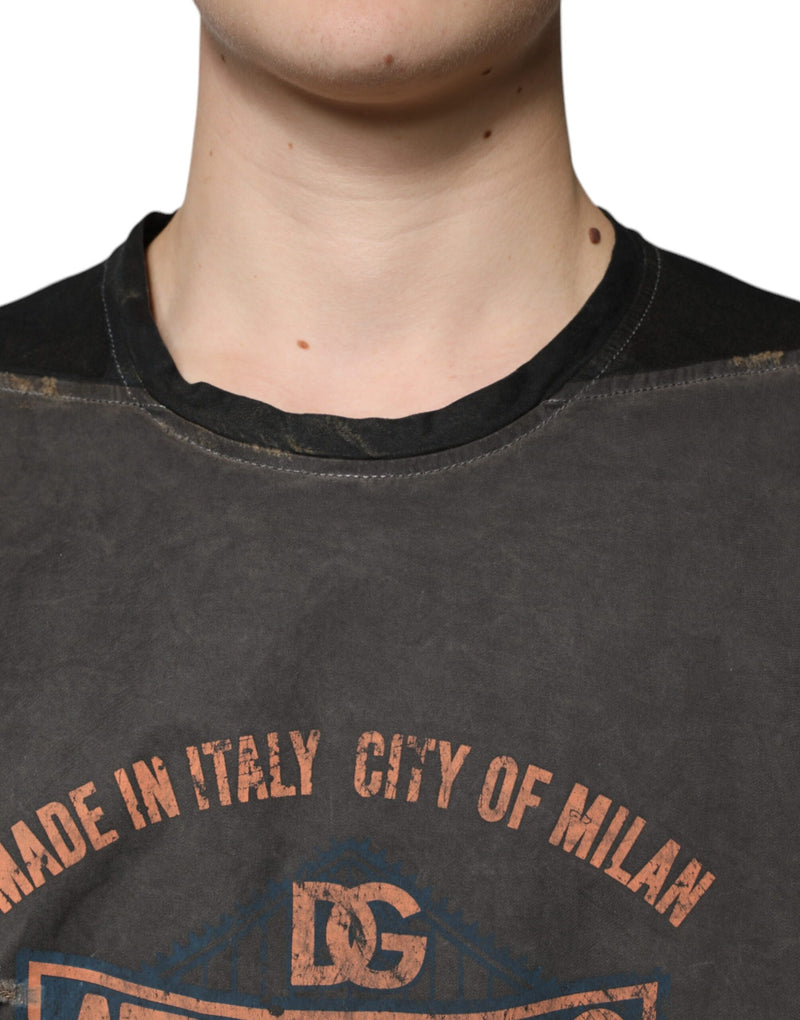 Camiseta marrom de algodão com estampa gráfica e gola redonda Dolce & Gabbana
