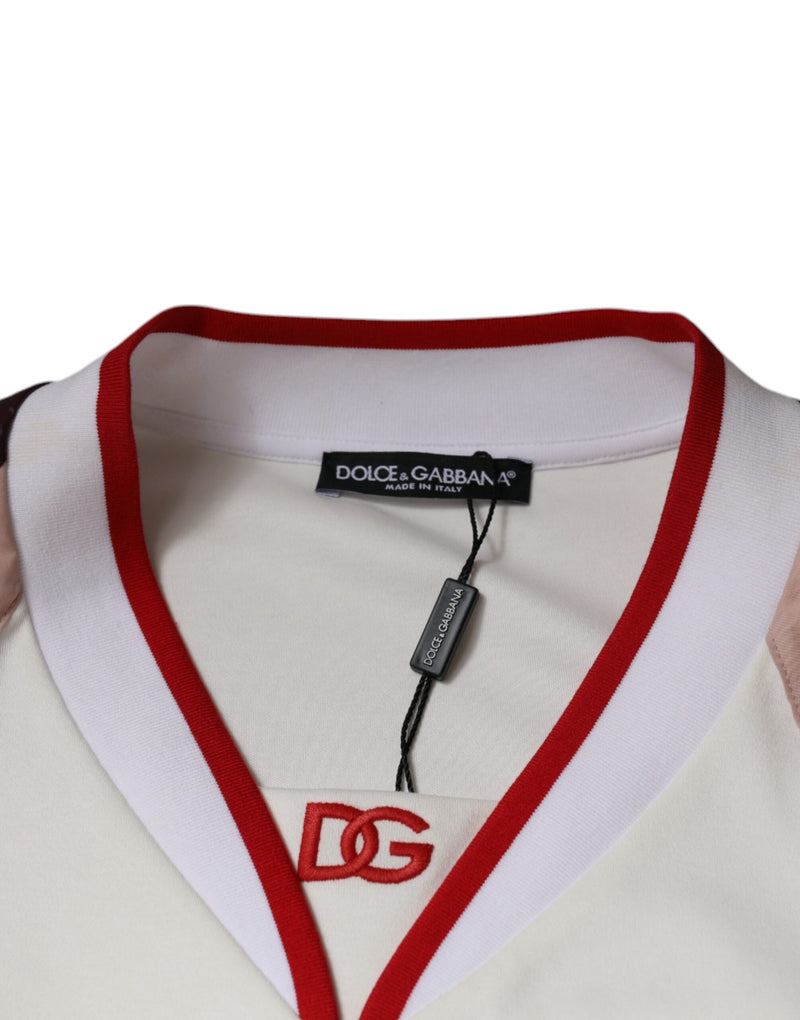 T-shirt multicolore en coton jersey à col en V, avec logo Dolce & Gabbana