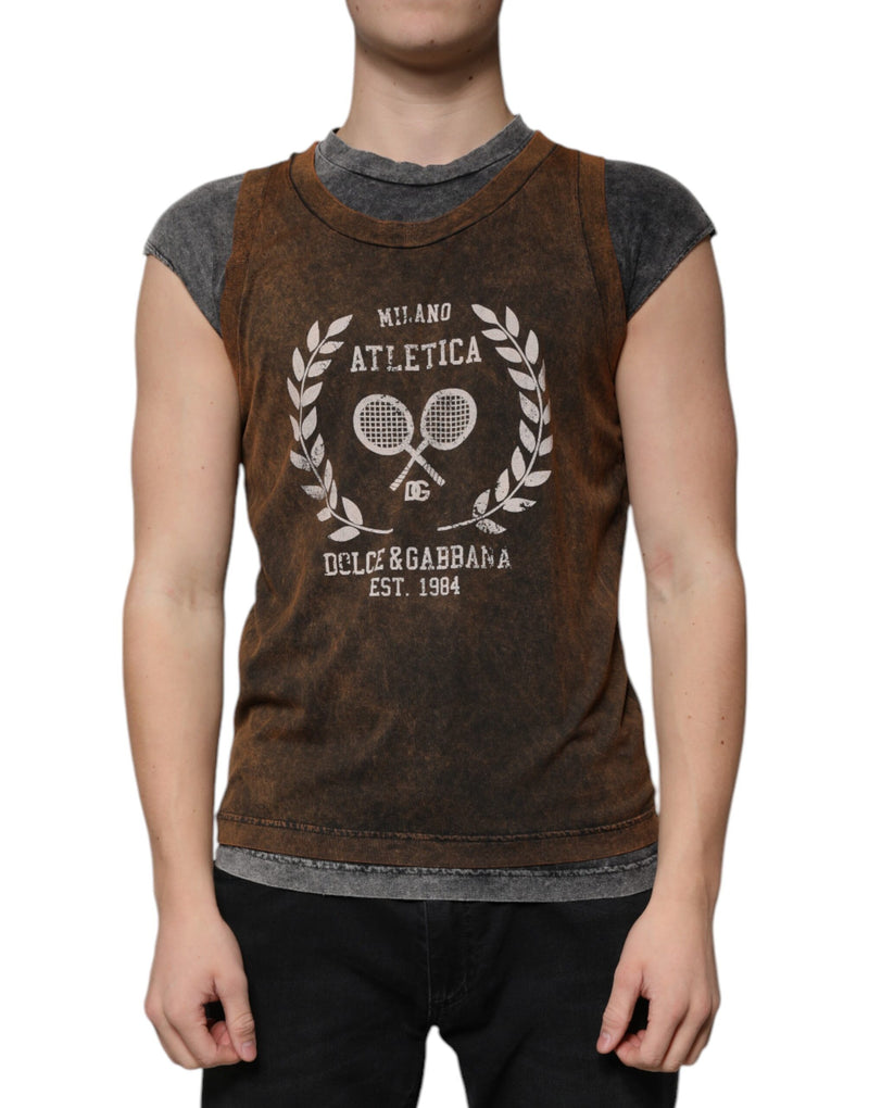 Camiseta marrón sin mangas de algodón de Dolce & Gabbana, cuello redondo
