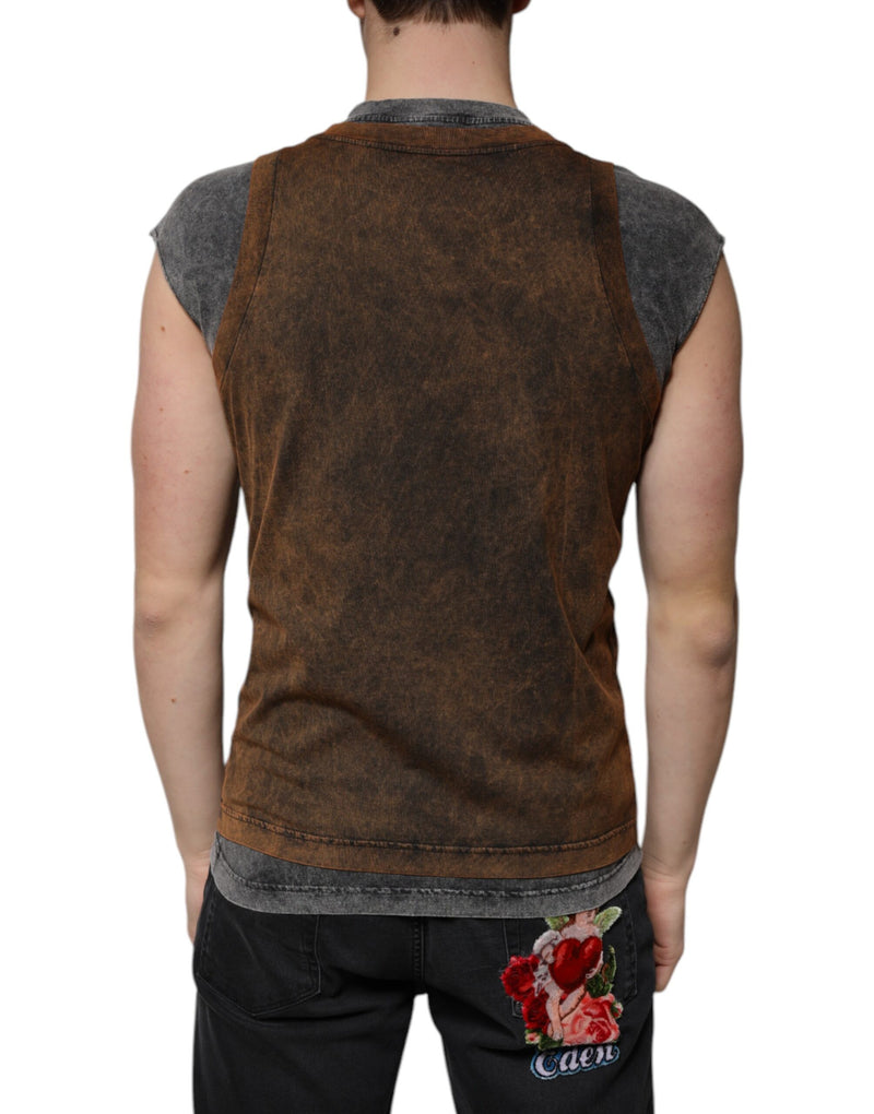 Camiseta marrón sin mangas de algodón de Dolce & Gabbana, cuello redondo