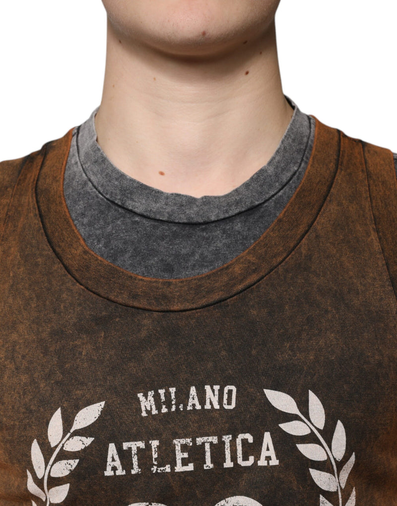 Camiseta marrón sin mangas de algodón de Dolce & Gabbana, cuello redondo