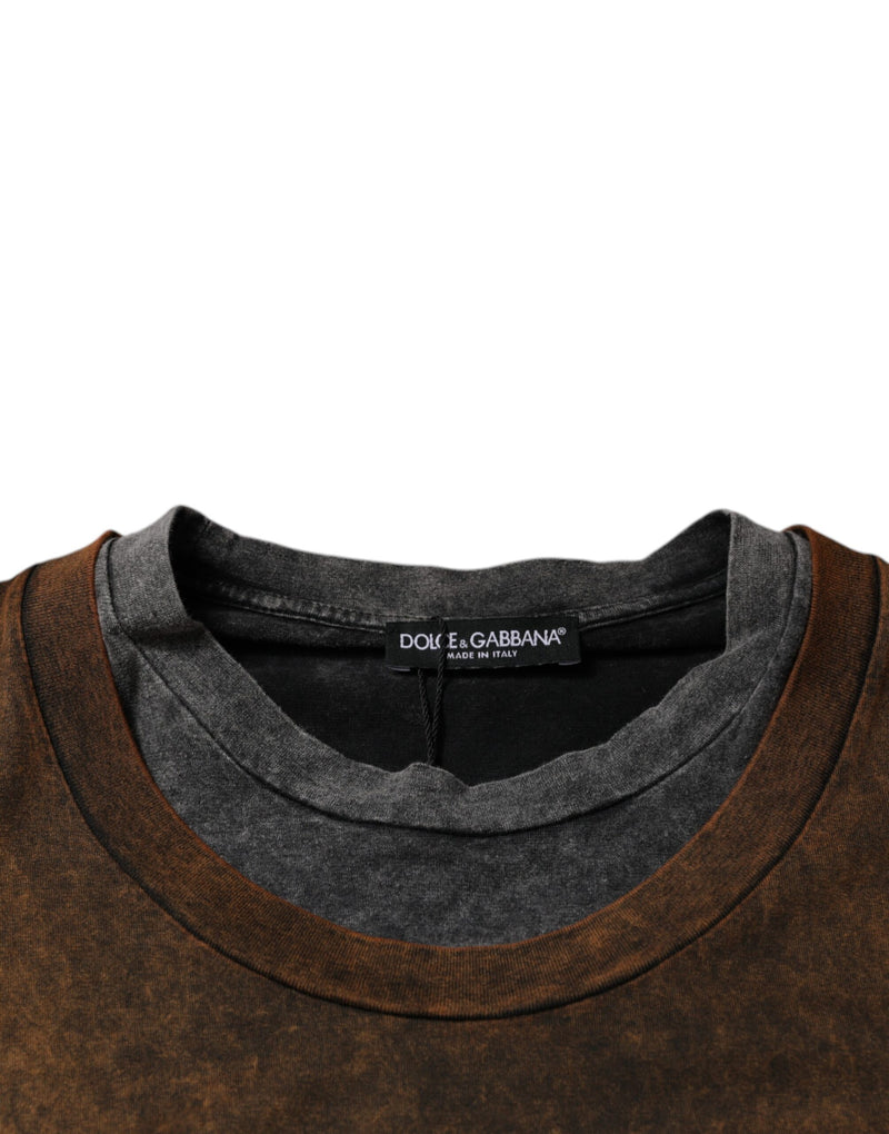 Camiseta marrón sin mangas de algodón de Dolce & Gabbana, cuello redondo