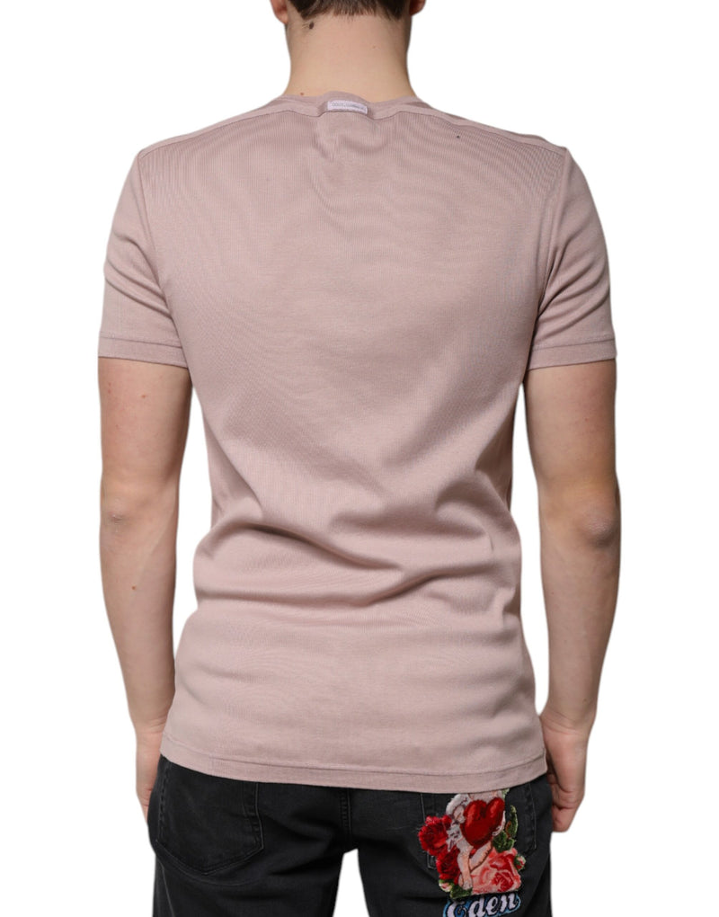 Camiseta marrón de algodón de manga corta y cuello redondo de Dolce & Gabbana