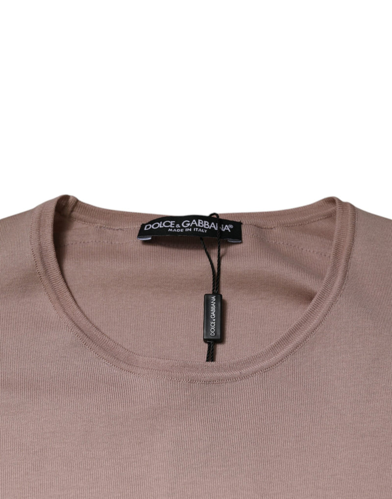 Camiseta marrón de algodón de manga corta y cuello redondo de Dolce & Gabbana