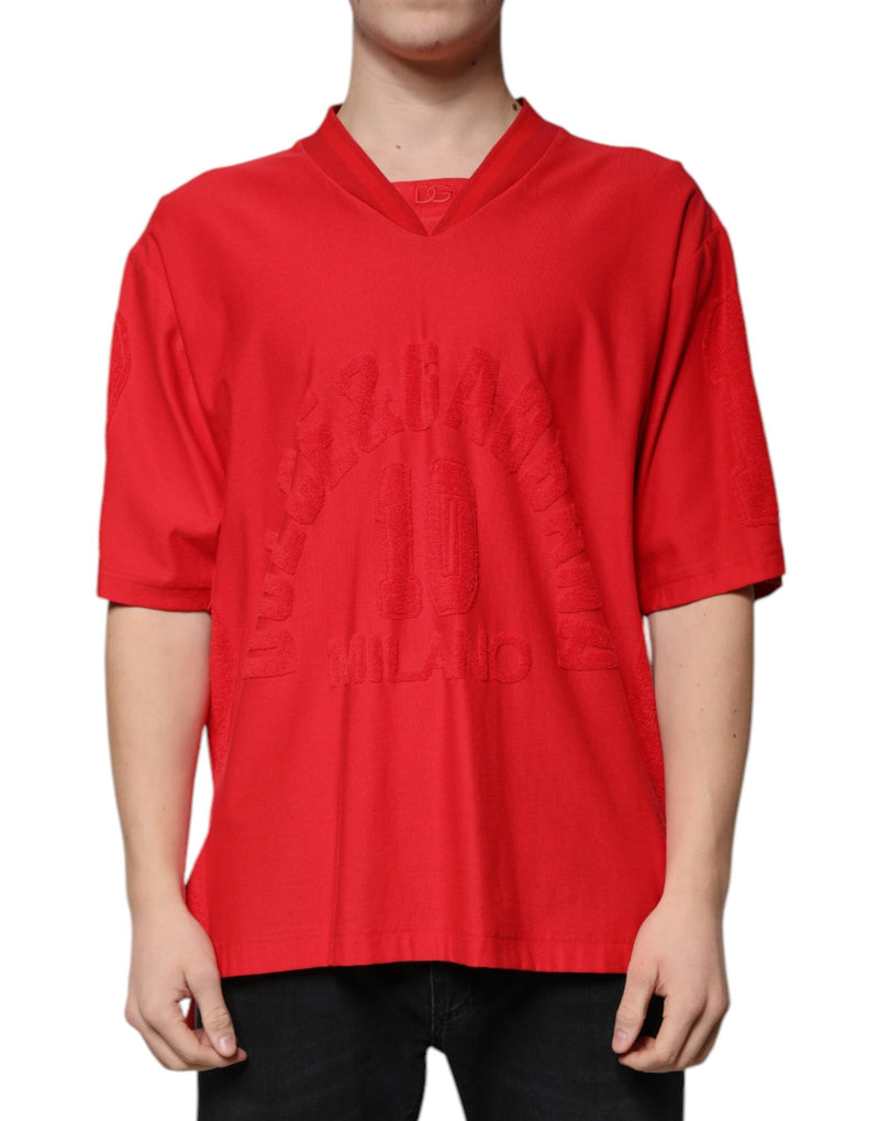 Camiseta vermelha de algodão com decote em V e mangas curtas Dolce & Gabbana