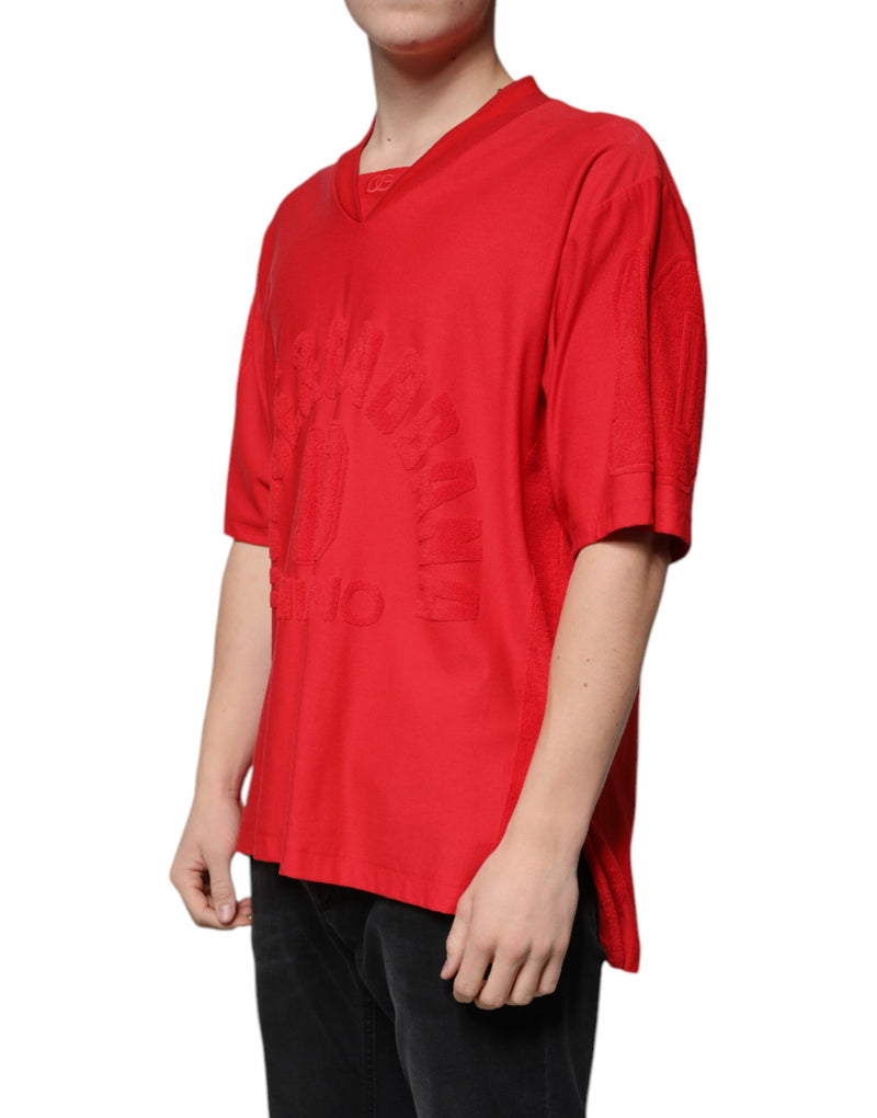Camiseta vermelha de algodão com decote em V e mangas curtas Dolce & Gabbana