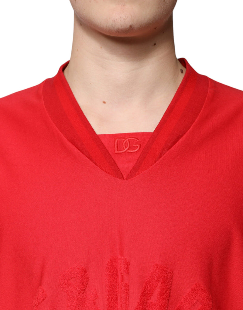 Camiseta vermelha de algodão com decote em V e mangas curtas Dolce & Gabbana