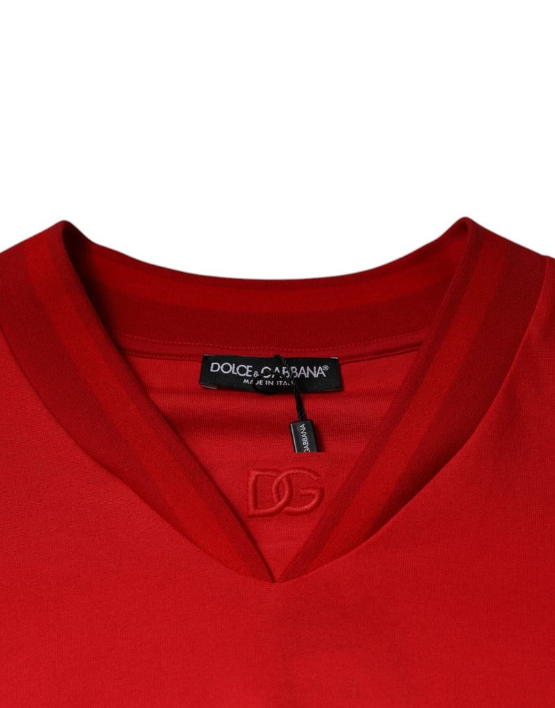 Camiseta vermelha de algodão com decote em V e mangas curtas Dolce & Gabbana