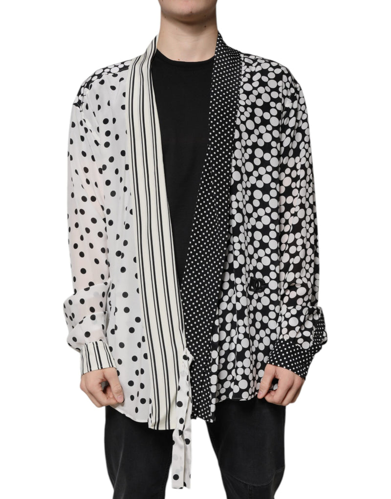 Chemise décontractée pour homme en soie noire à pois blancs Dolce & Gabbana