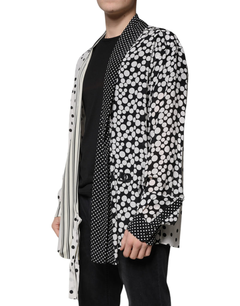 Chemise décontractée pour homme en soie noire à pois blancs Dolce & Gabbana