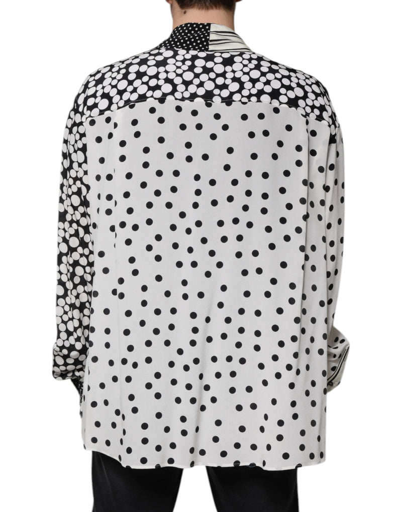 Chemise décontractée pour homme en soie noire à pois blancs Dolce & Gabbana