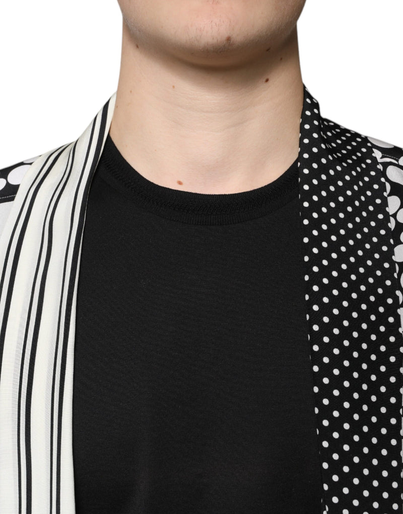 Chemise décontractée pour homme en soie noire à pois blancs Dolce & Gabbana