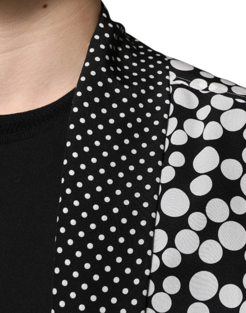Chemise décontractée pour homme en soie noire à pois blancs Dolce & Gabbana