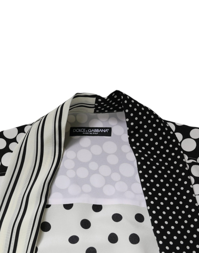 Chemise décontractée pour homme en soie noire à pois blancs Dolce & Gabbana