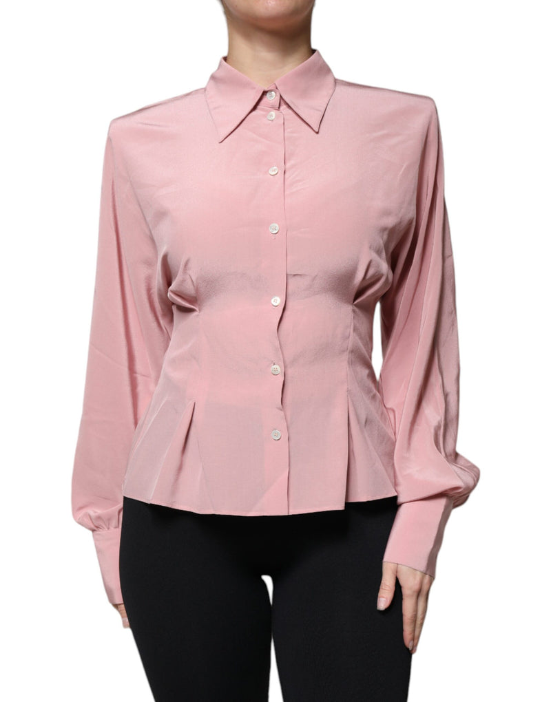 Haut blouse rose en coton à col et manches longues Dolce & Gabbana