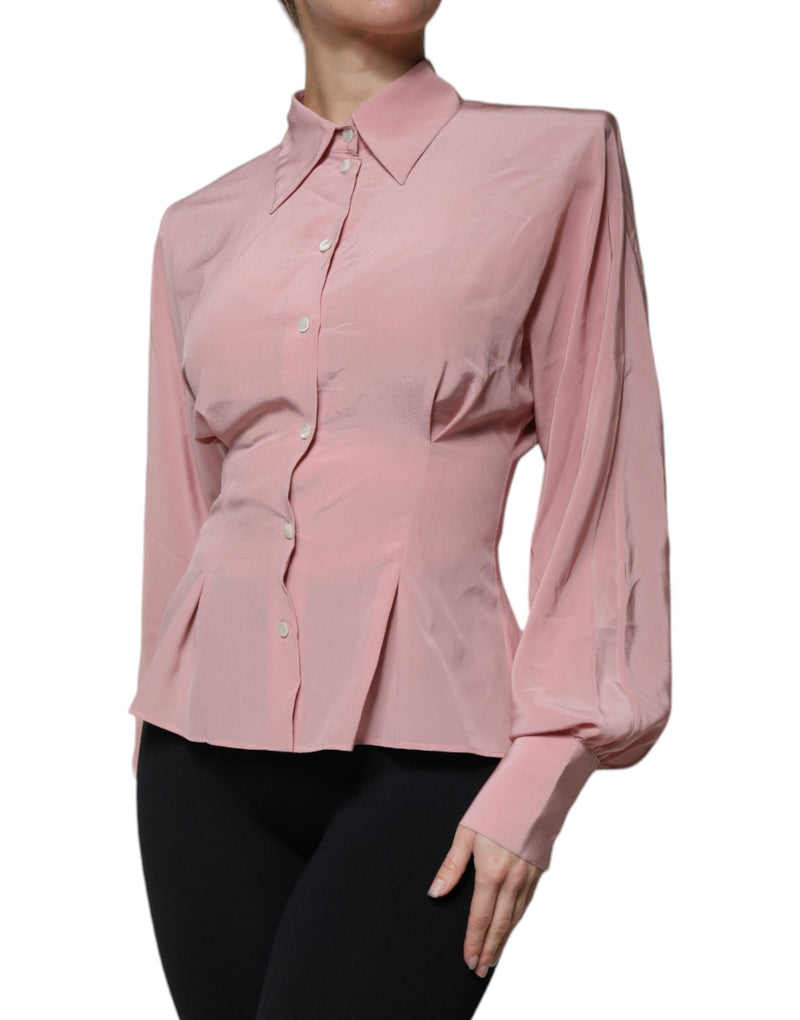 Haut blouse rose en coton à col et manches longues Dolce & Gabbana