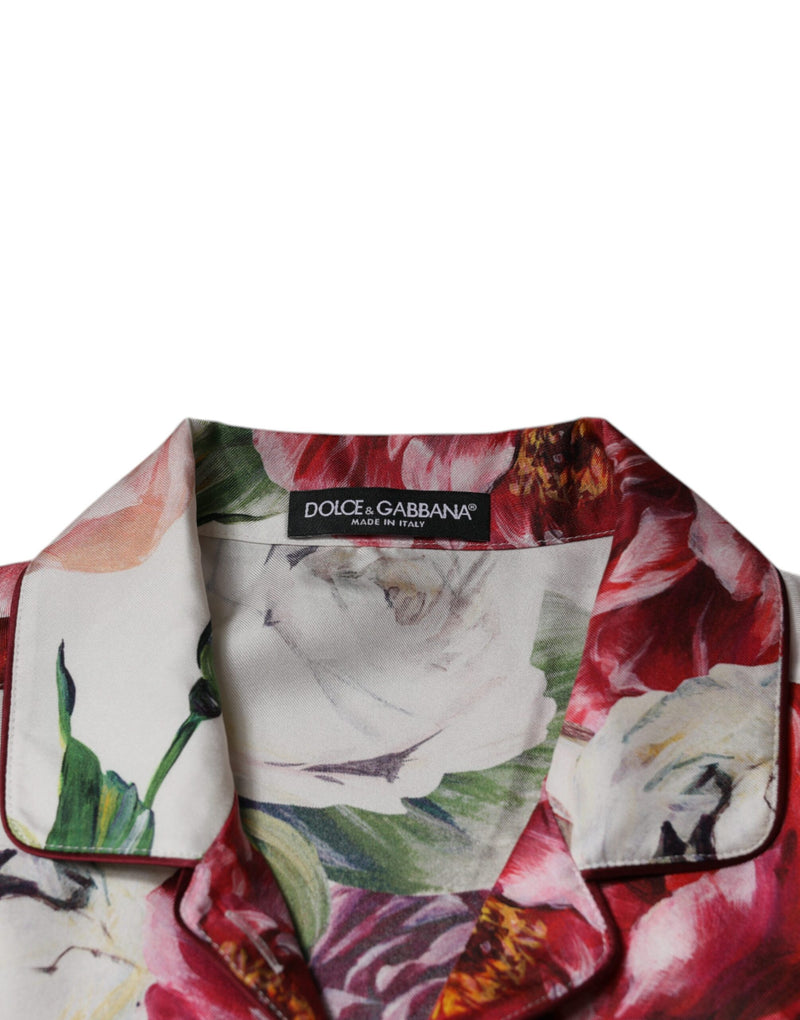Blusa de seda blanca con peonías, de manga larga y cuello, de Dolce & Gabbana