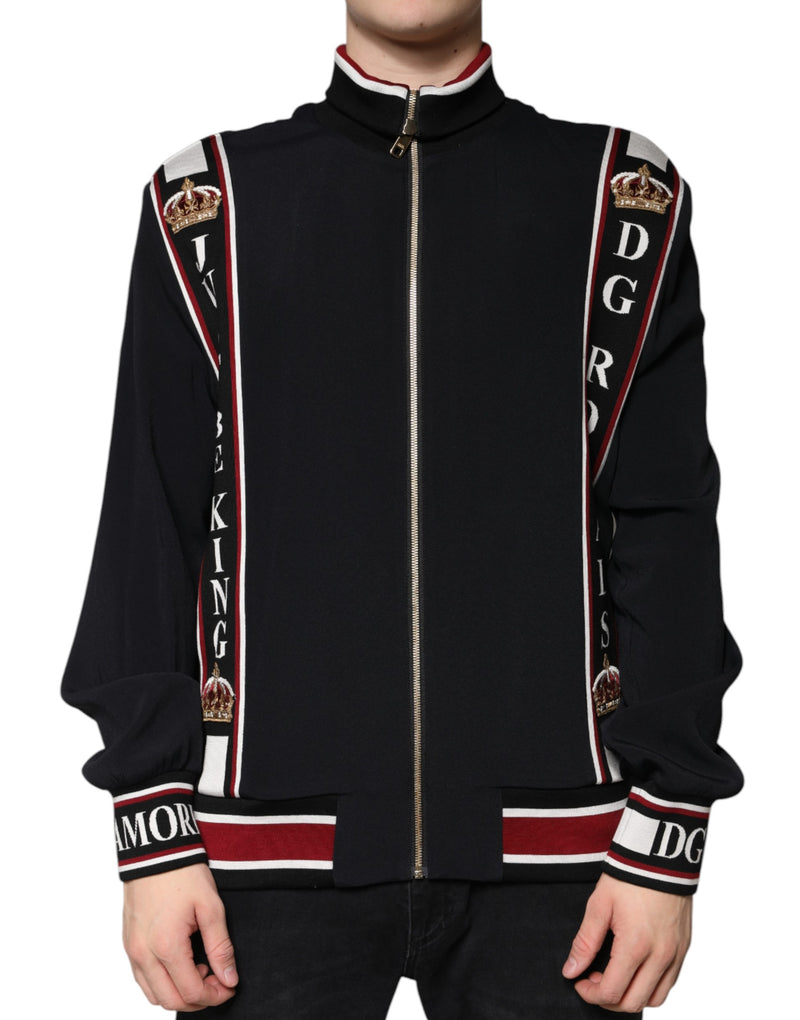 Sudadera negra con cremallera completa DG King de Dolce & Gabbana