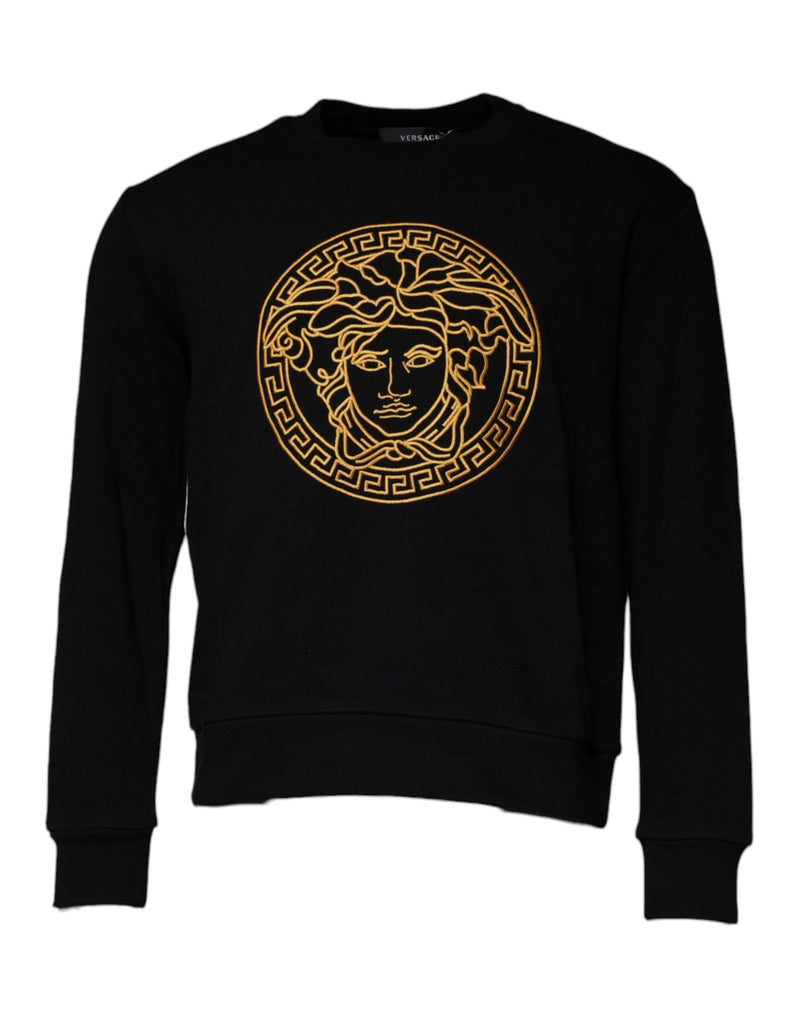Suéter preto de gola careca com bordado da Medusa Versace