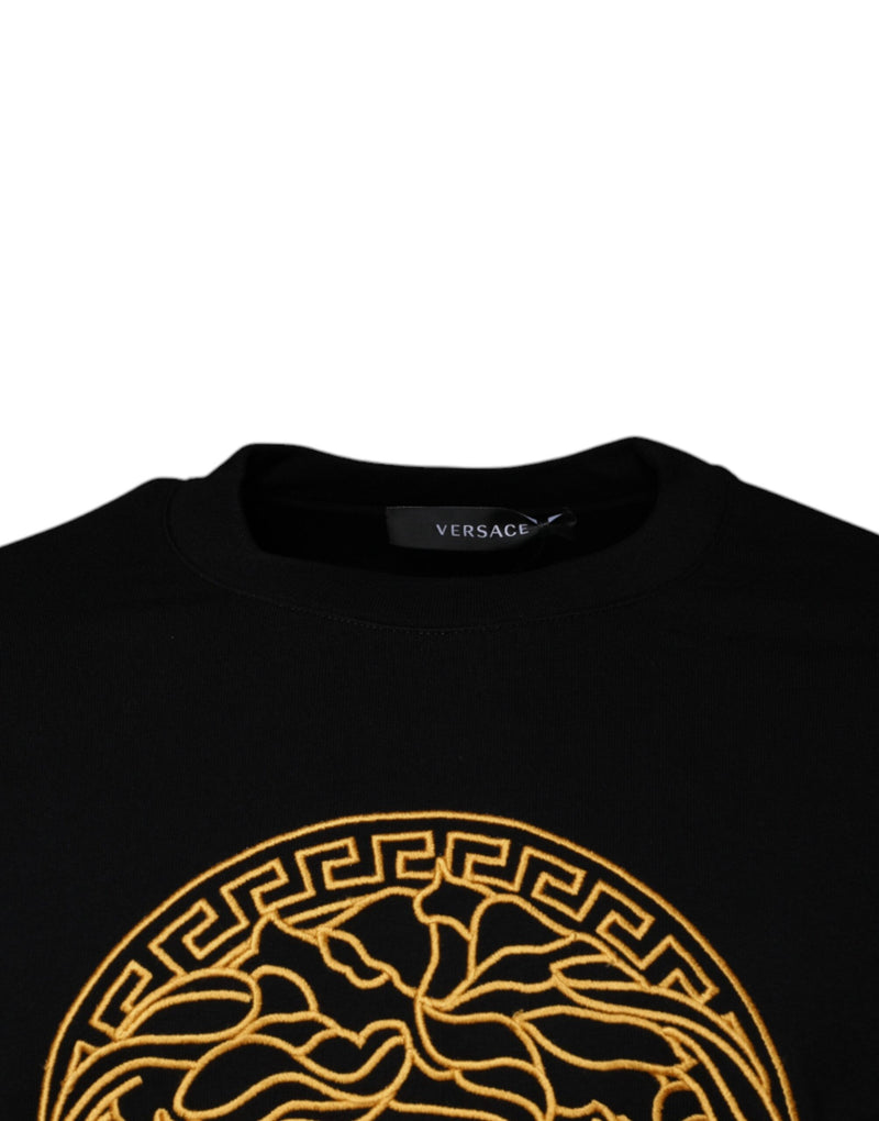 Suéter preto de gola careca com bordado da Medusa Versace
