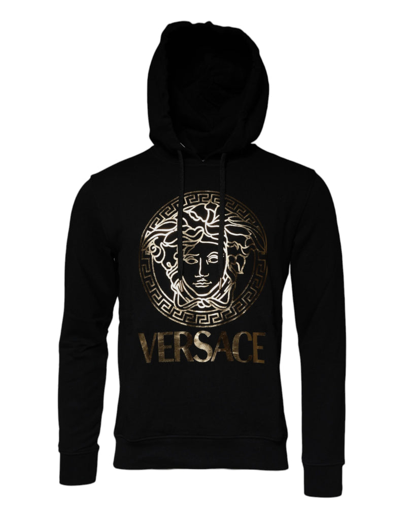 Sweat-shirt à capuche noir Versace en coton avec méduse, modèle à enfiler, style pull-over