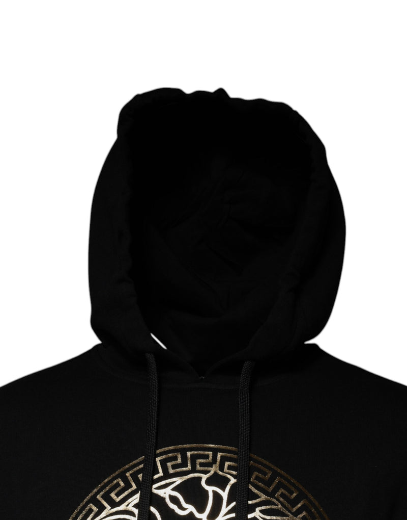 Sweat-shirt à capuche noir Versace en coton avec méduse, modèle à enfiler, style pull-over