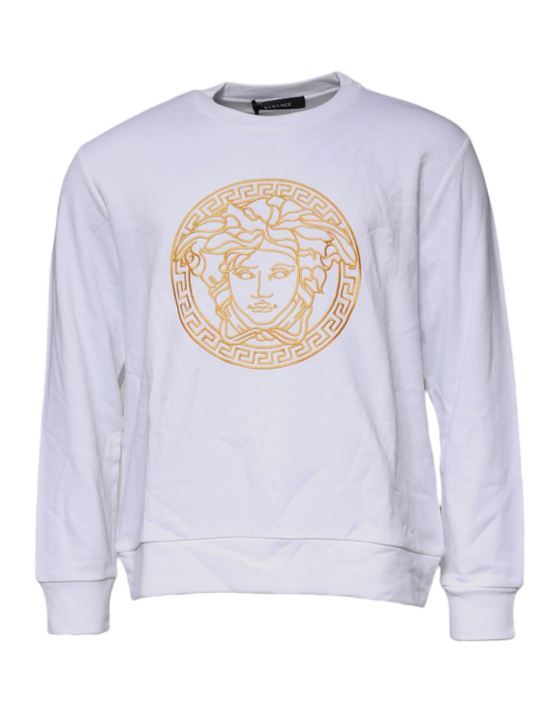 Pull encolure ras du cou blanc à broderie Méduse Versace