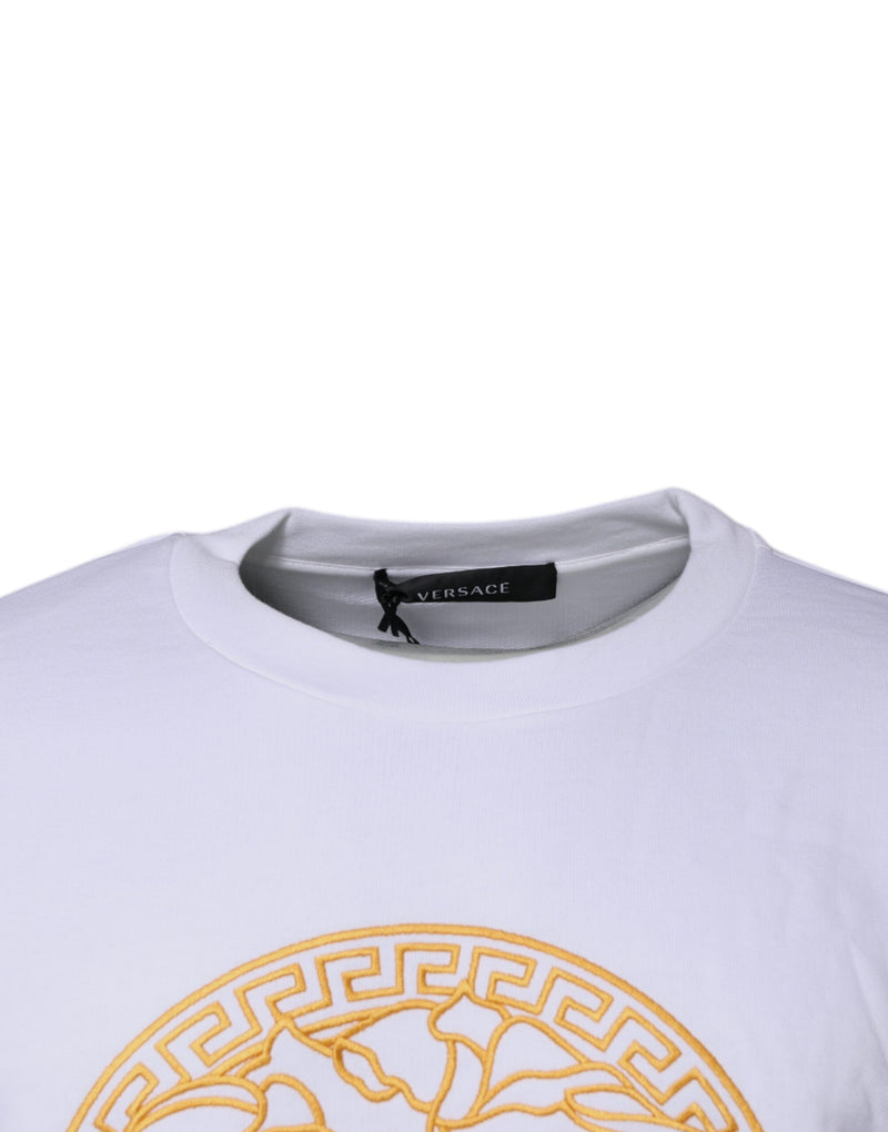 Pull encolure ras du cou blanc à broderie Méduse Versace