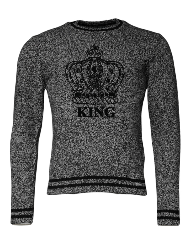 Suéter gris de cachemira con motivo de corona y rey de Dolce & Gabbana