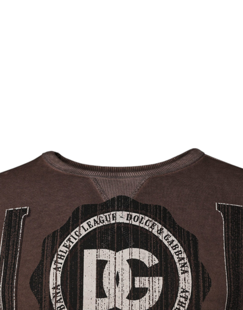 Pull ras du cou marron à imprimé logo Dolce & Gabbana