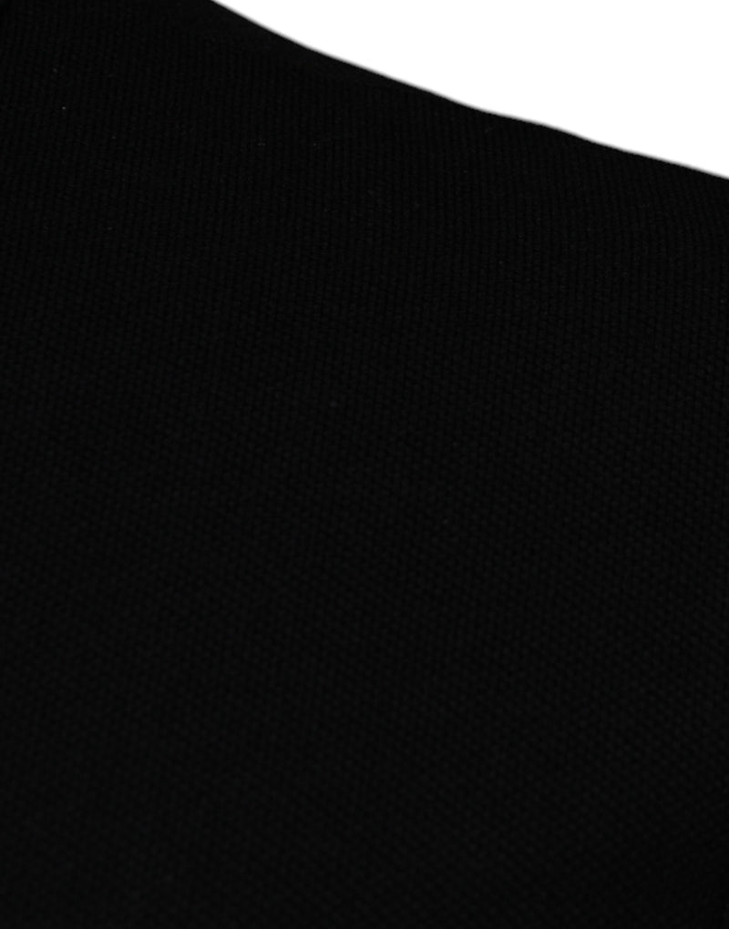 T-shirt noir en viscose à col polo et manches courtes Versace