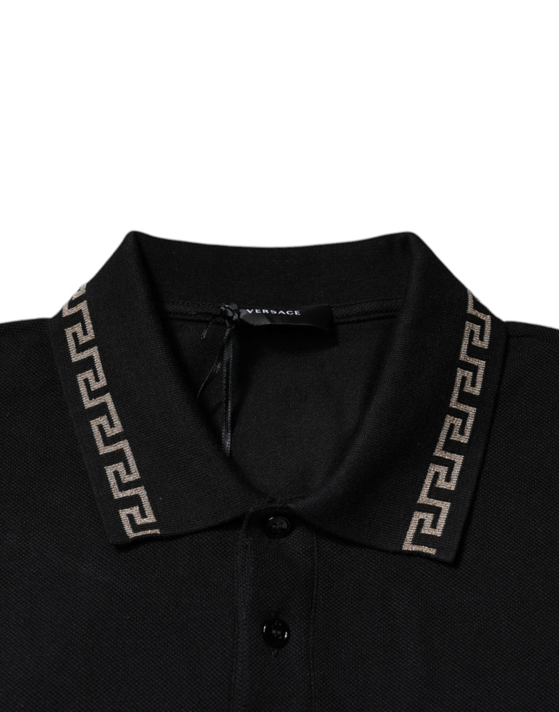 T-shirt noir en viscose à col polo et manches courtes Versace