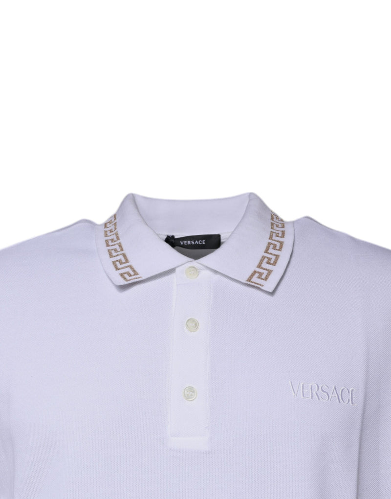 Polo blanc en viscose à col classique et manches courtes pour homme Versace