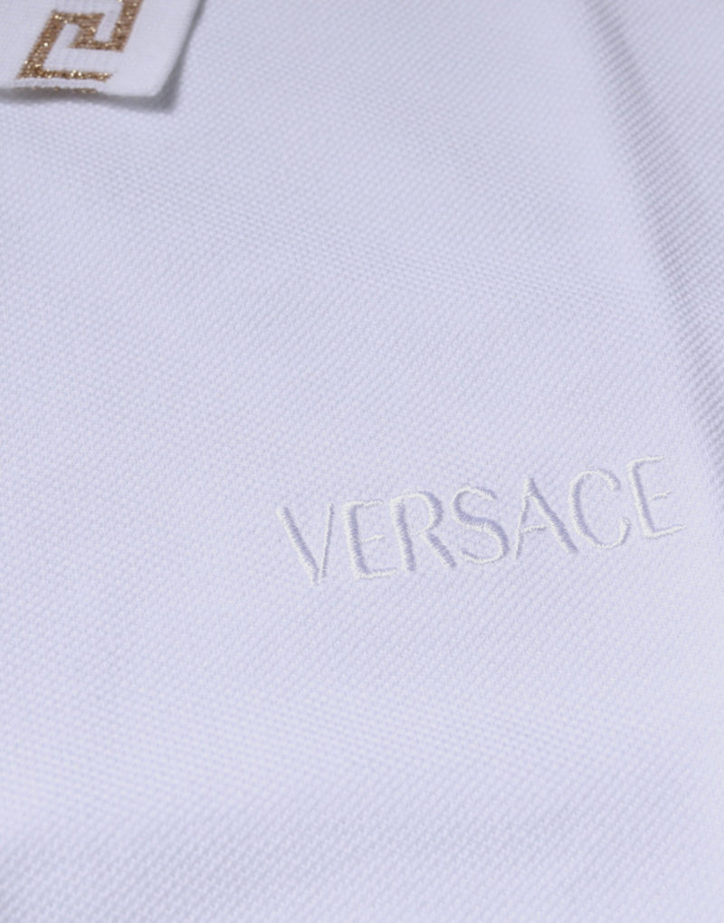 Polo blanc en viscose à col classique et manches courtes pour homme Versace