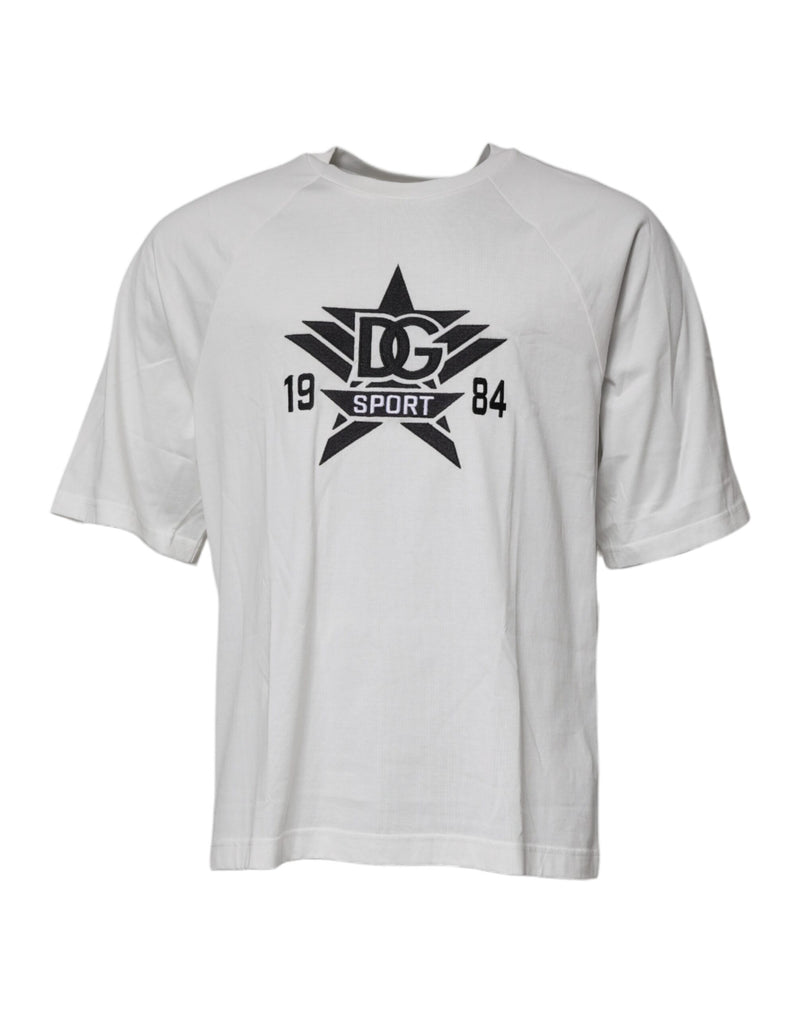 T-shirt blanc à col rond et manches courtes DG Sport Dolce & Gabbana