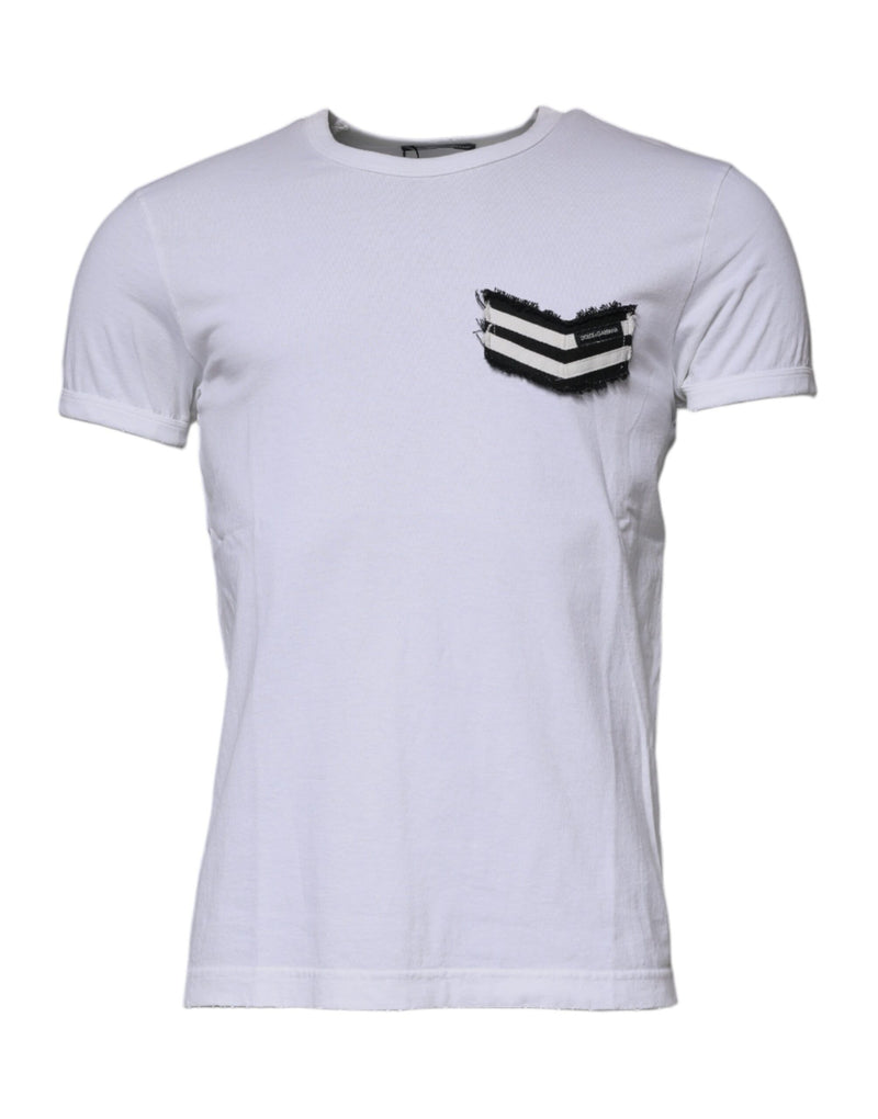 Camiseta blanca de manga corta y cuello redondo con rayas de Dolce & Gabbana