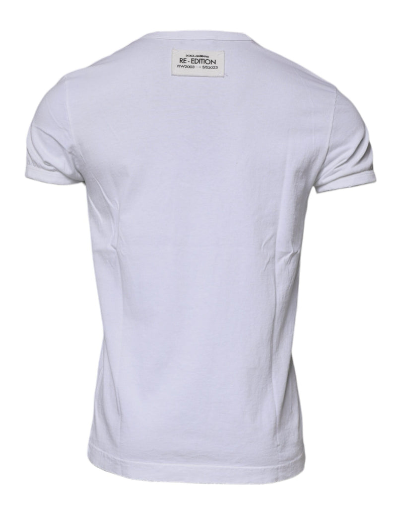 Camiseta blanca de manga corta y cuello redondo con rayas de Dolce & Gabbana