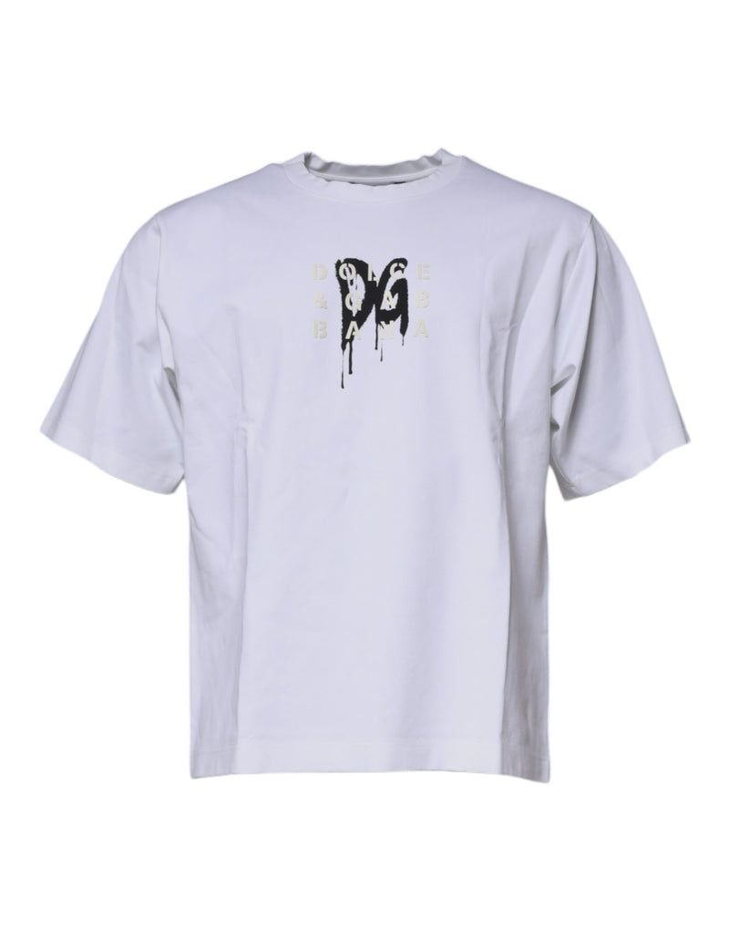 Camiseta blanca de algodón con logotipo DG y cuello redondo de Dolce & Gabbana