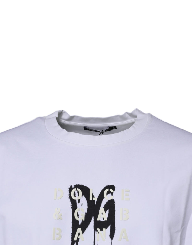 Camiseta blanca de algodón con logotipo DG y cuello redondo de Dolce & Gabbana