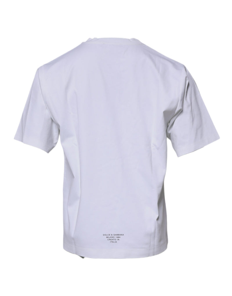 Camiseta blanca de algodón con logotipo DG y cuello redondo de Dolce & Gabbana