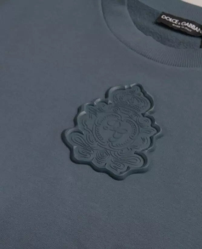 Suéter masculino de algodão azul Dolce & Gabbana com patch de logo e gola redonda