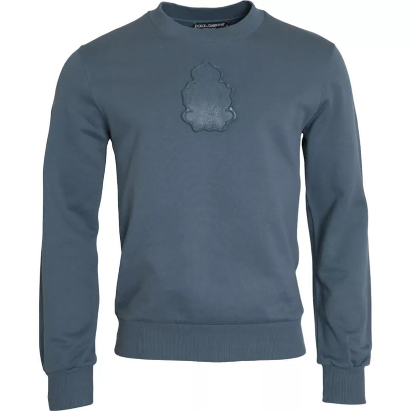 Suéter masculino de algodão azul Dolce & Gabbana com patch de logo e gola redonda
