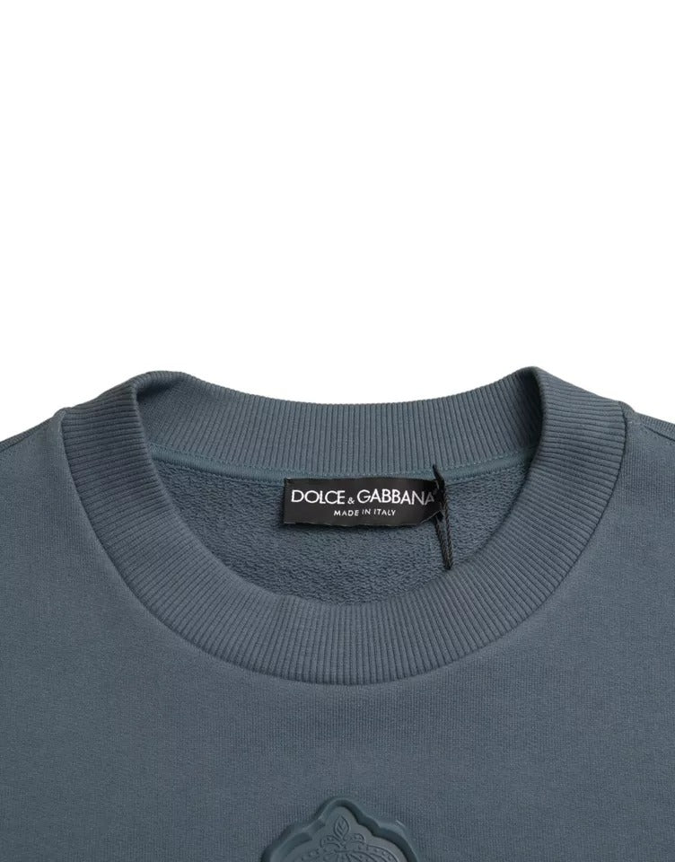 Suéter masculino de algodão azul Dolce & Gabbana com patch de logo e gola redonda