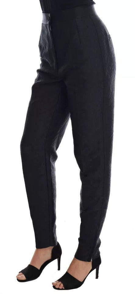 Pantalon taille haute en brocart à fleurs noir Dolce & Gabbana