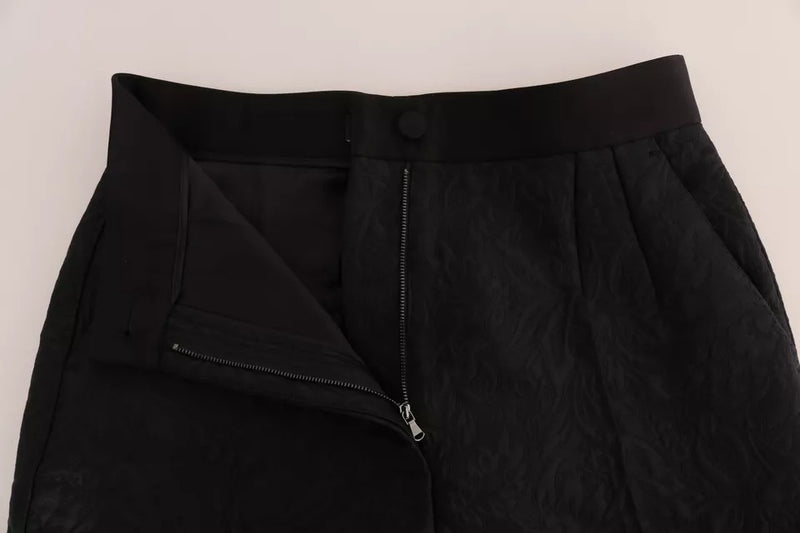 Pantalon taille haute en brocart à fleurs noir Dolce & Gabbana