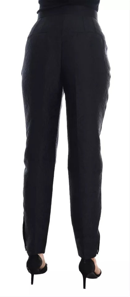 Pantalon taille haute en brocart à fleurs noir Dolce & Gabbana