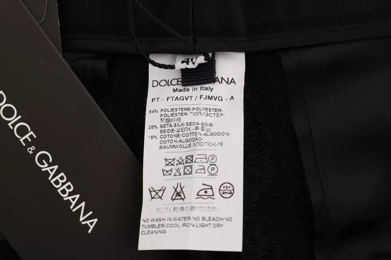 Pantalon taille haute en brocart à fleurs noir Dolce & Gabbana