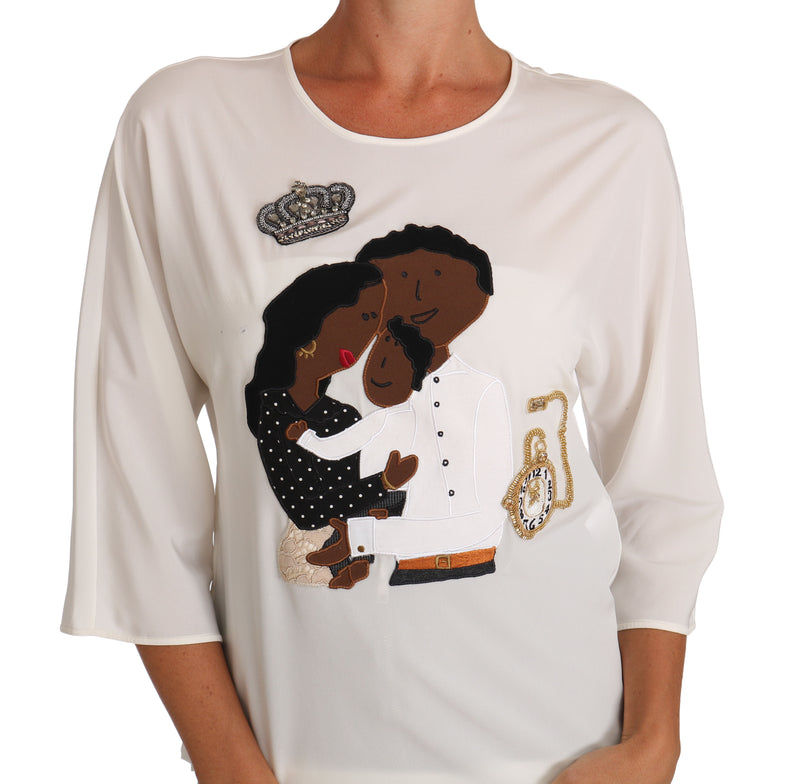 T-shirt en soie blanche orné de cristaux #dgfamily Dolce & Gabbana
