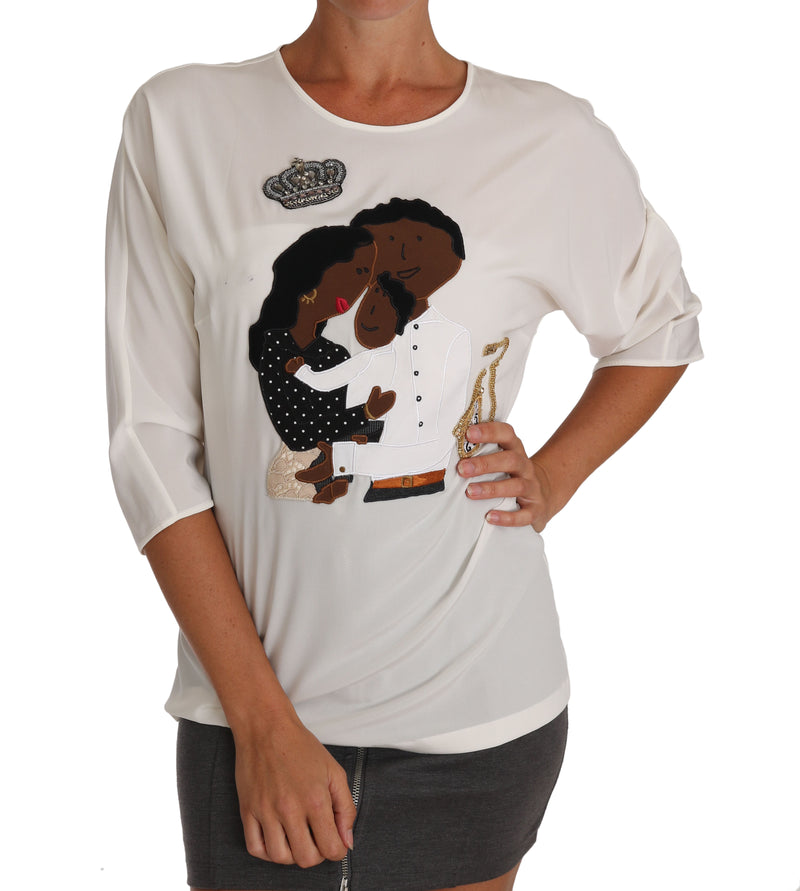 T-shirt en soie blanche orné de cristaux #dgfamily Dolce & Gabbana