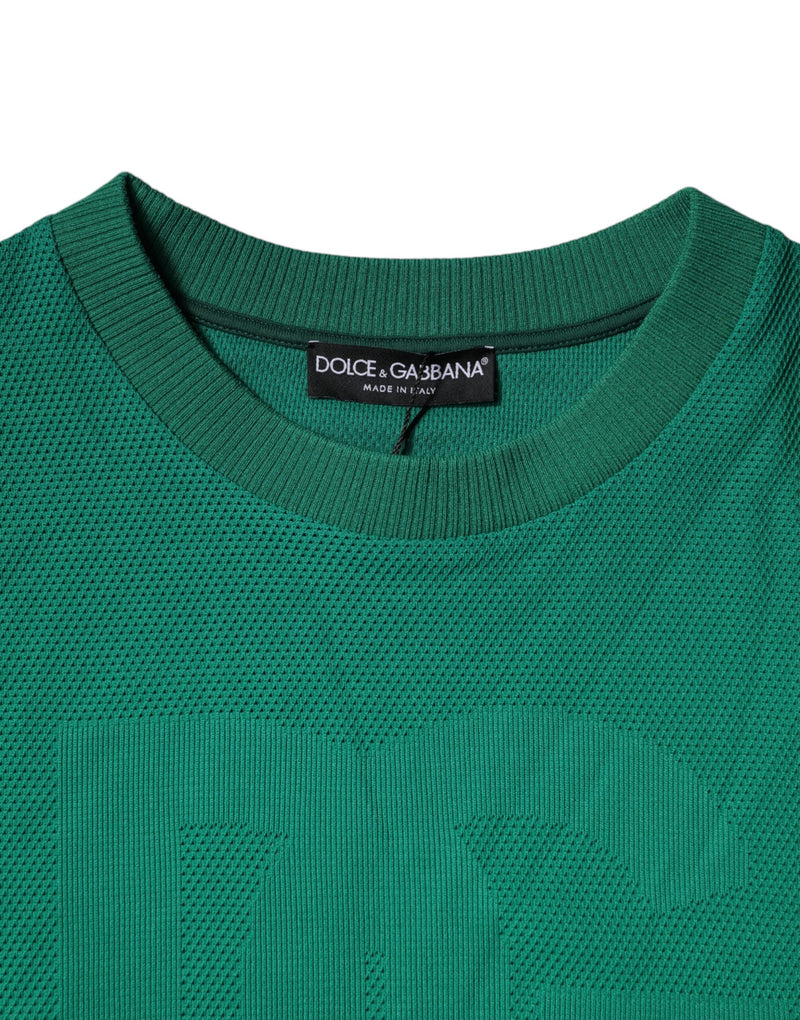 Pull en nylon vert à col rond et logo Dolce & Gabbana